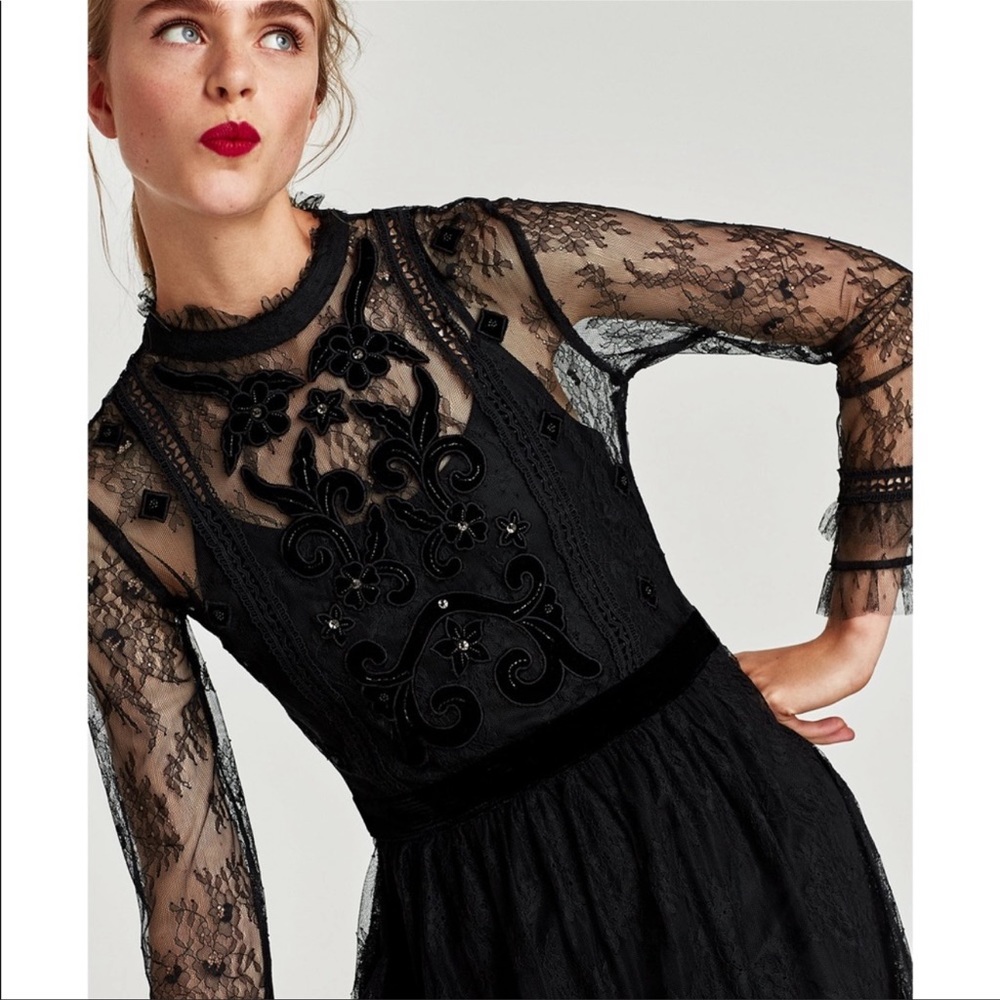 Nwt Zara black lace and beaded dress